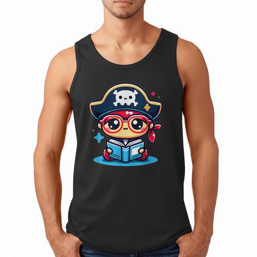 Adorable Book Lover Pirate With Reading Glasses Cute Men Tank Top - Bookorys