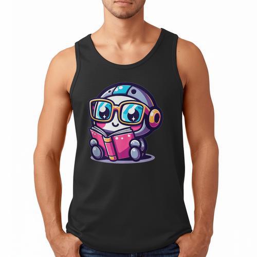 Adorable Book Lover Robot With Reading Glasses Cute Men Tank Top - Bookorys CA