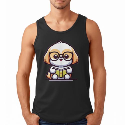 Adorable Book Lover Shih Tzu With Reading Glasses Cute Men Tank Top - Bookorys