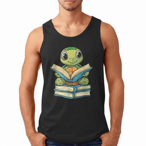 Adorable Turtle Reading Books Men Tank Top - Bookorys