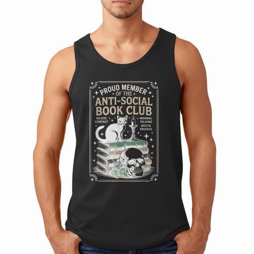 Anti-Social Book-Club Cat Graphic Men Tank Top - Bookorys AU