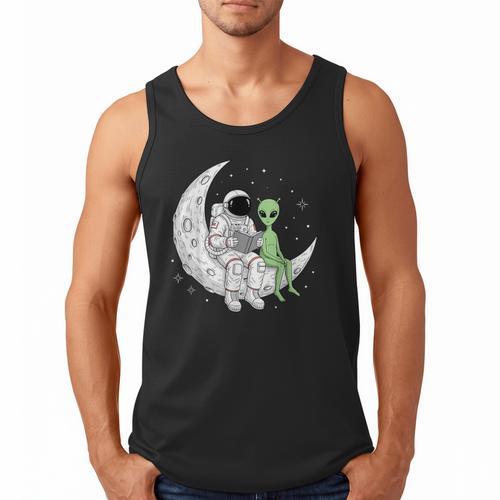 Astronaut Reading Book To Alien Moon Space Book Lover Men Men Tank Top - Bookorys