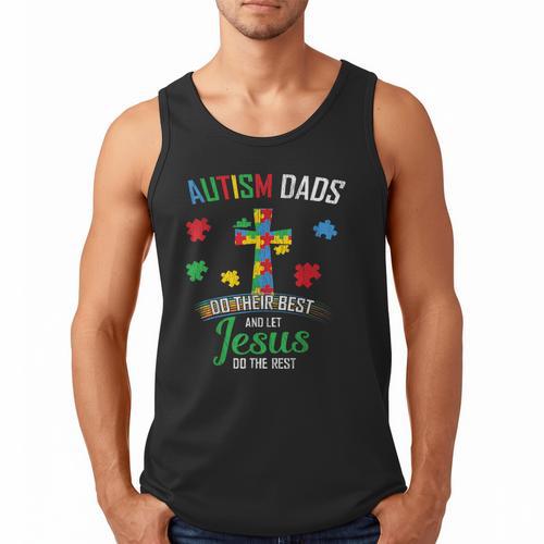 Autism Dad Son Father Autistic Kid Awareness Jesus Christian Men Tank Top - Father's Day Fun