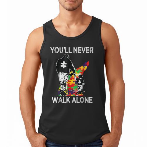 Autism Dad Support Alone Puzzle You'Ll Never Walk Men Tank Top - Father's Day Fun