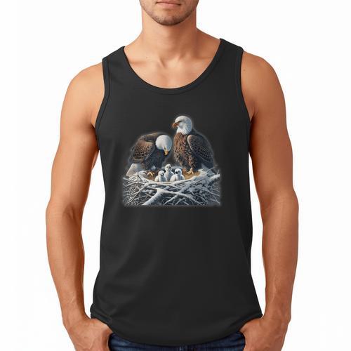 Bald Eagle Dad Mom Three Eaglet Chicks Babies In The Nest Men Tank Top - Father's Day Fun