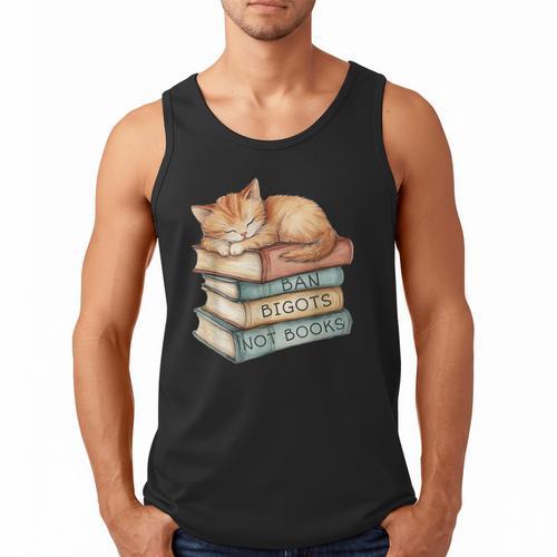 Ban Bigots Not Books Kitten Sleeping Vintage Cat Watercolor Men Women Men Tank Top - Bookorys AU