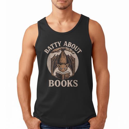 Batty About Books Reading Book Lover Men Women Distressed Men Tank Top - Bookorys