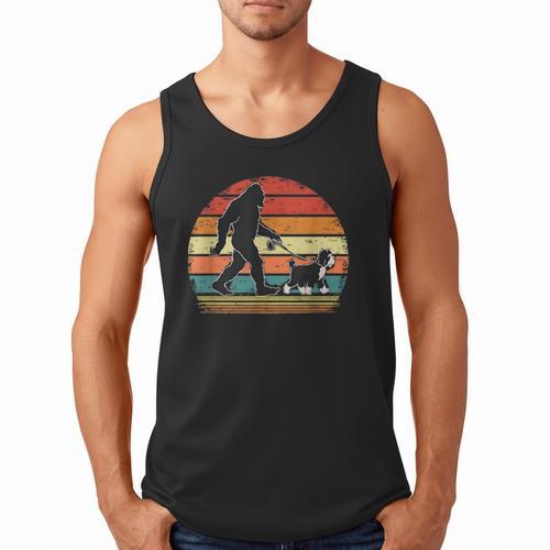 Bigfoot Walking a Dog Bernedoodle Dog Dad Men Tank Top - Father's Day Fun