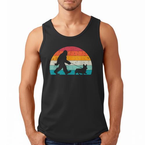 Bigfoot Walking a Dog Corgi Lovers Dog Dad Men Tank Top - Father's Day Fun