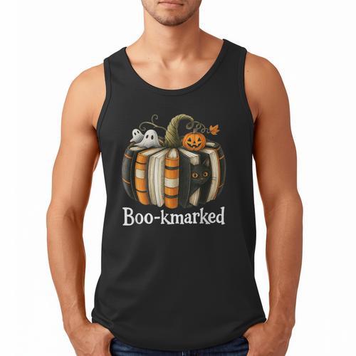 Boo-Kmarked Fall Pumpkin Books Halloween Teacher Teaching Men Tank Top - Bookorys