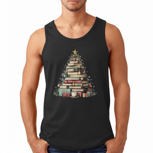 Book Christmas Tree Books Lovers Xmas Teacher Men Women Kids Men Tank Top - Bookorys