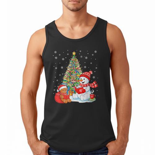 Book Christmas Tree Bookworm Gingerbread Man Snowman Reading Men Tank Top - Bookorys
