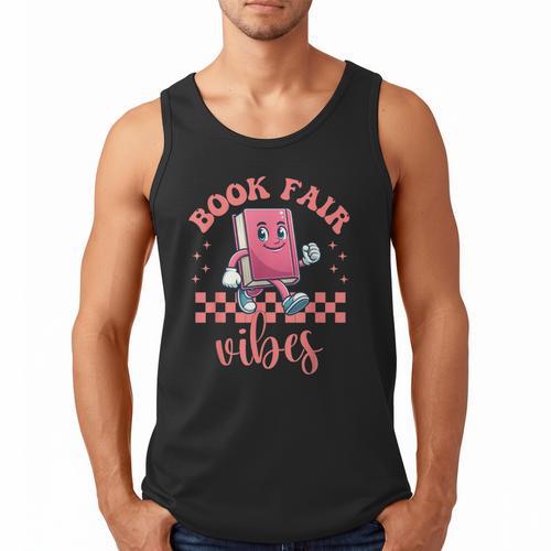 Book Fair Vibes School Librarian Retro 70s Reading Bookworm Men Tank Top - Bookorys