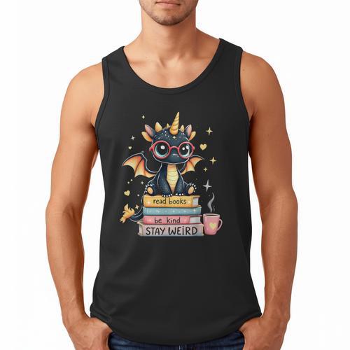 Book Lover Chibi Dragon With Big Red Glasses Bookworm Men Tank Top - Bookorys