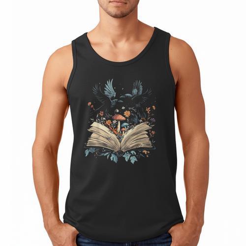 Book Lover Crow Cottagecore Flowers Book Men Tank Top - Bookorys