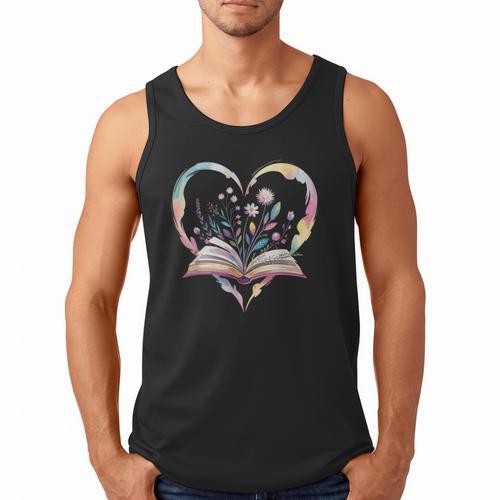 Book Lover Heart Shaped Reading Art Bookworm Men Tank Top - Bookorys