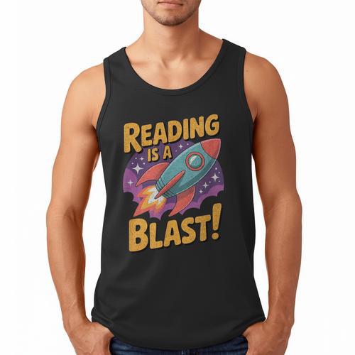 Book Lover Kids And Adults Reading Is a Blast Rocket Ship Men Tank Top - Bookorys