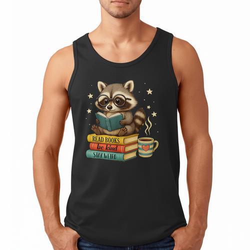 Book Lover Racoon Reading Bookish Library Read Books Be Kind Men Tank Top - Bookorys CA