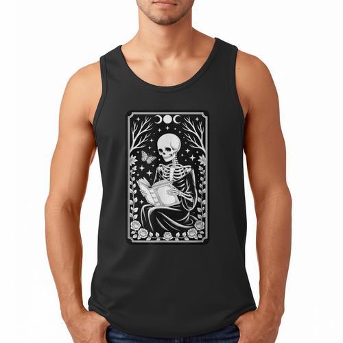 Book Lover The Reader Tarot Card Skeleton Reading Men Tank Top - Bookorys CA