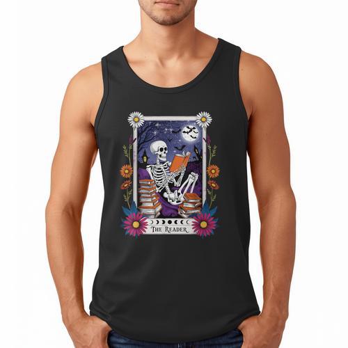 Book Lover Tarot Card The Reader Mystic Skeleton Men Tank Top - Bookorys CA