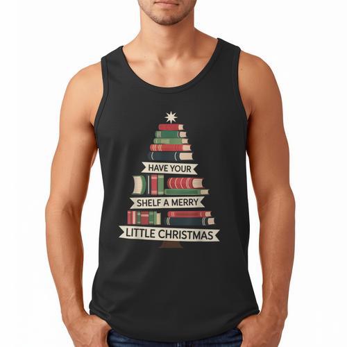 Book Merry Little Christmas Tree Holiday Men Tank Top - Bookorys