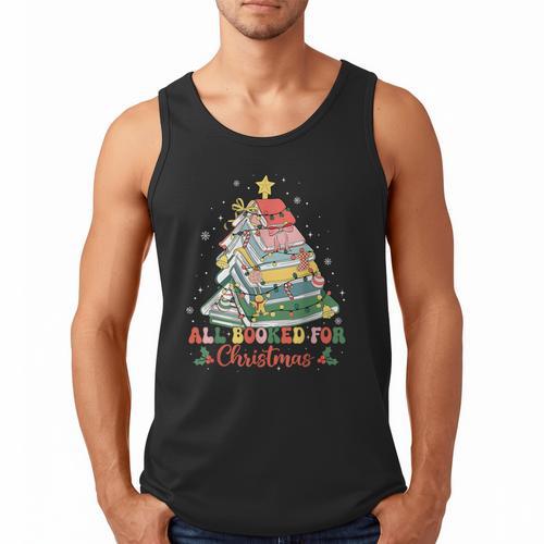 All Booked For Christmas Book Lovers Xmas Tree Lights Men Tank Top - Bookorys CA