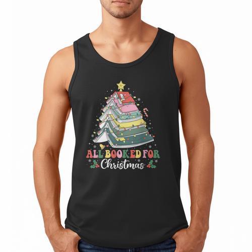 All Booked For Christmas Book Tree Lights Christmas Library Men Tank Top - Bookorys