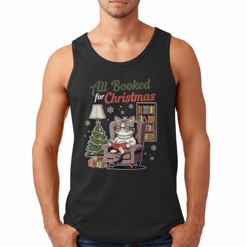 All Booked For Christmas Cute Bookish Cat Lover Men Tank Top - Bookorys AU