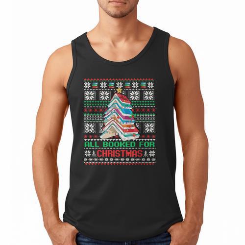 All Booked For Christmas Tree Book Ugly Christmas Sweatshirt Men Tank Top - Bookorys CA