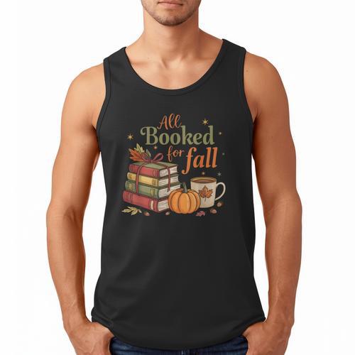 All Booked For Fall Books Coffee Fall Leaves Pumpkins Autumn Men Tank Top - Bookorys DE