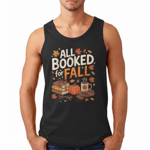 All Booked For Fall Pumpkin Books Thanksgiving Autumn Leaves Men Tank Top - Bookorys CA