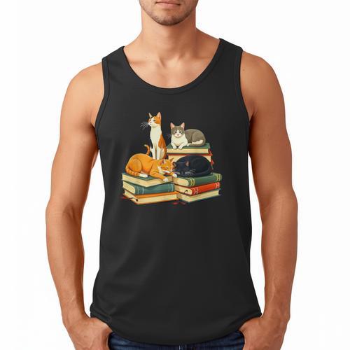 Bookish Cat Lover Cute Reading Squad Books & Kittens Love Men Tank Top - Bookorys CA