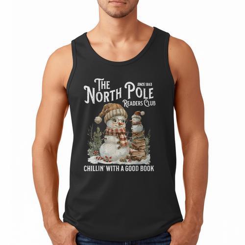 Bookish Christmas North Pole Book Club Snowman Book Worm Men Tank Top - Bookorys DE