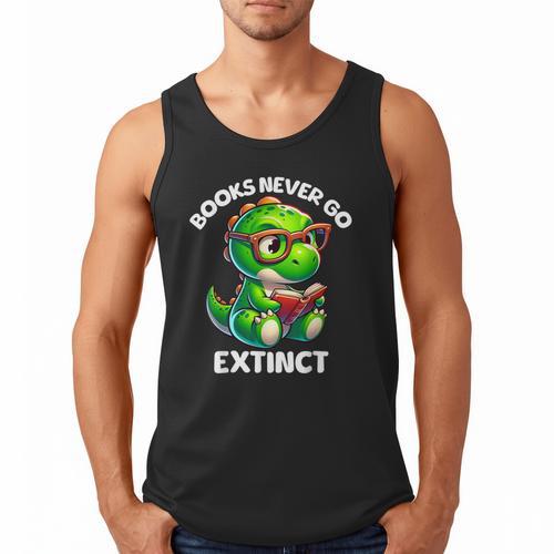 Books Never Go Extinct Reading Dinosaur Bookish Nerdy Men Tank Top - Bookorys