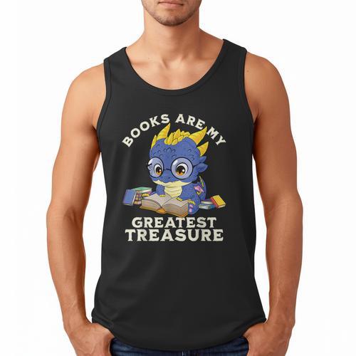 Books Are My Greatest Treasure Kawaii Dragon Reading Books Men Tank Top - Bookorys