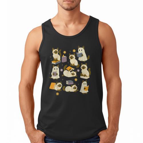 Books Lover Bookish Ghost Himalayan Cat Reading Halloween Men Tank Top - Bookorys