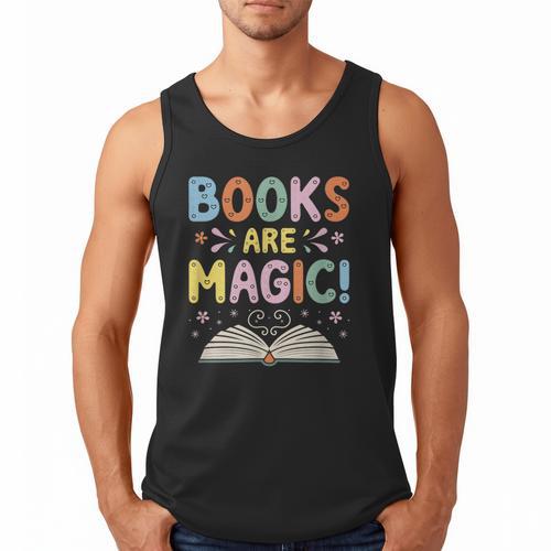 Books Are Magic Whimsical Retro Bookworm Men Tank Top - Bookorys AU