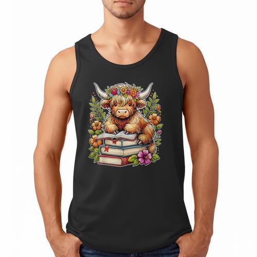 Bookworm Cute Highland Cow Reading Book Men Tank Top - Bookorys DE