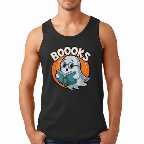 BOOOKS Cute Ghost Reading Books Halloween Men Tank Top - Bookorys