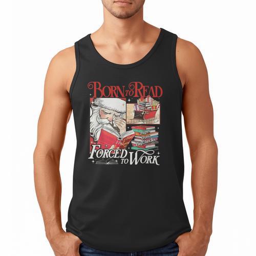Born To Read Forced To Work Santa Christmas Book Lover Retro Men Tank Top - Bookorys