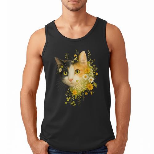 Calico Cat With Flowers For Mom Dad Women Men Kids Botanical Men Tank Top - Father's Day Fun