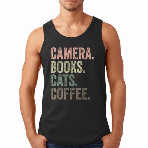 Camera Books Cats And Coffee Lover Photography Men Women Men Tank Top - Bookorys AU