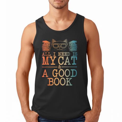 Cat & Book Art For Men Women Cat Librarian Novel Book Lover Men Tank Top - Bookorys AU