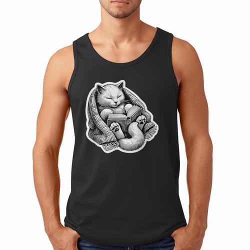 Cat Book Worm Reading Cottagecore Art Men Tank Top - Bookorys AU