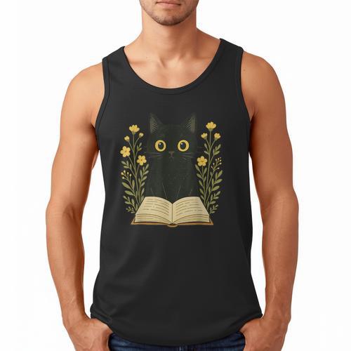 Cat Reading Book Flowers Men Tank Top - Bookorys AU