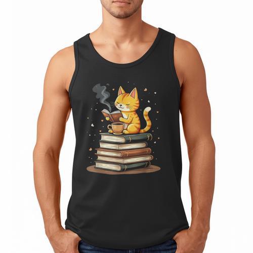 Cat Reading Books Men Tank Top - Bookorys AU