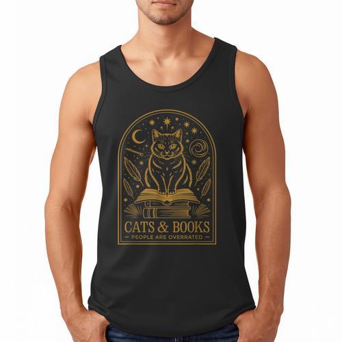 Cats And Books Because People Are Overrated Men Tank Top - Bookorys AU