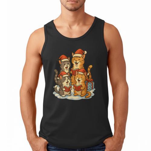 Cats Reading Books Christmas Tree Men Tank Top - Bookorys UK