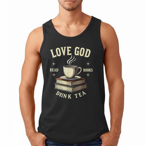 Christian Bookworm Love God Read Books Drink Tea Men Tank Top - Bookorys