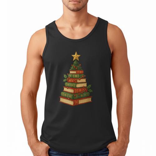 Christmas Book Tree Bookshelf Holiday For Readers Librarians Men Tank Top - Bookorys AU